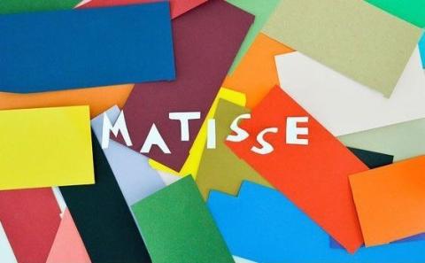 Name of artist Matisse on multicolor background.