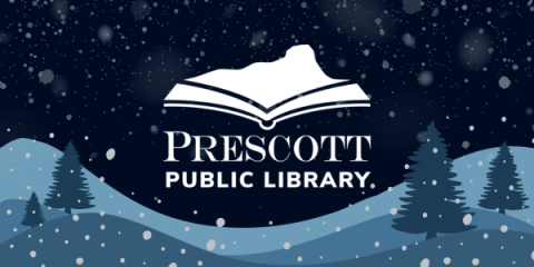 Winter Scene with Prescott Public Library Logo