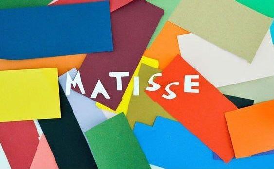 Name of artist Matisse on multicolor background.