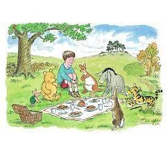 Winnie-the-Pooh and friends having a picnic.